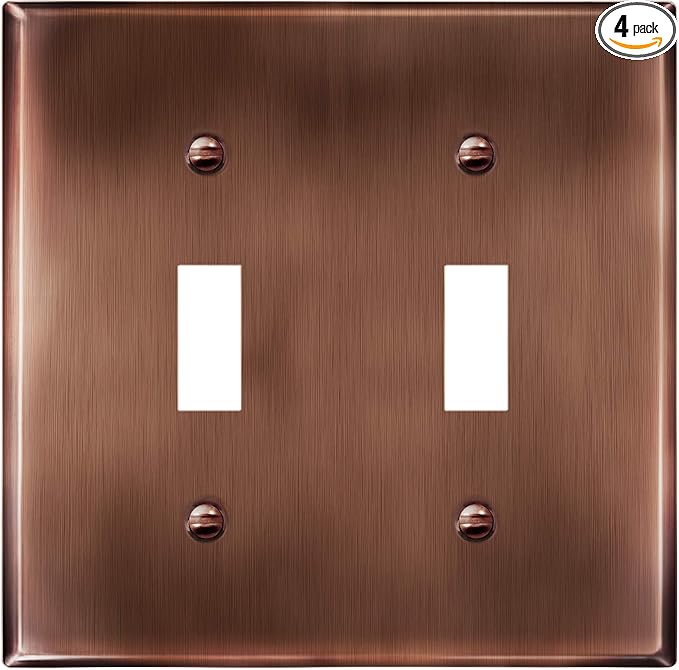 ENERLITES Double Toggle Light Switch Metal Cover Plate, Wall Plate, Stainless Steel 201, Corrosion Resistant, Standard Size 2-Gang 4.50" x 4.57", 7712-AC, Antique Copper