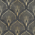 Livelynine 17.5x276 Art Deco Black and Gold Peel and Stick Wallpaper Abstract Peacock Wall Paper Prepasted Rolls Renter Friendly Black Vintage Contact Paper Waterproof Vinyl Geometric Wall Coverings