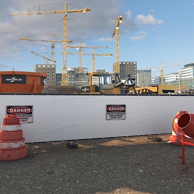 Amgo Custom Made 8' x 57' White Fence Privacy Screen Windscreen with Bindings & Grommets, Heavy Duty for Commercial and Residential, 90% Blockage, Cable Zip Ties Included (We Customize)