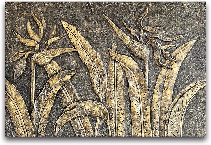 Cliouar-Golden Bird of Paradise Sculpture 3D Three-Dimensional Wallpaper Mural 158" x 110" (Not Peel and Stick)