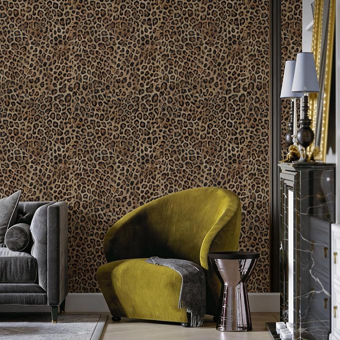 Upgrade Brown Leopard Print Peel and Stick Wallpaper, 17.3" x 400" | Waterproof Removable Self Adhesive Wallpaper, Unique Funky Cheetah Contact Paper for Bedroom, Bathroom, Decor,48.1 sq.