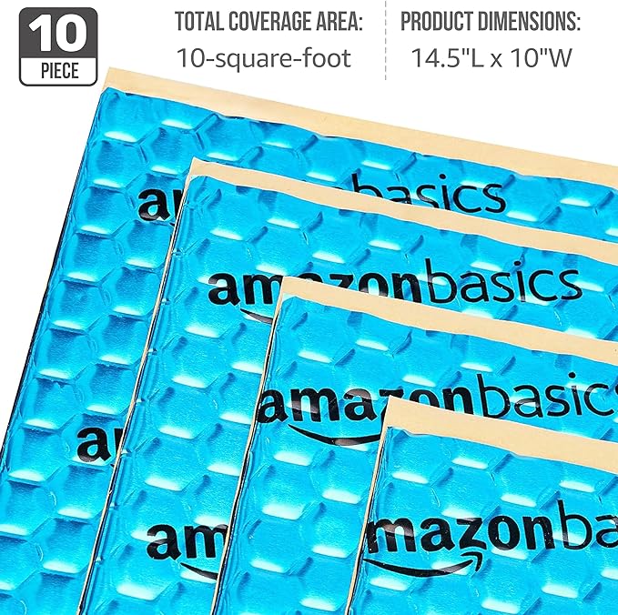 Amazon Basics Car Sound Deadening Mat, 14.5" x 10", 10-Pack, Noise and Heat Insulation, Self-Adhesive, Vibration Dampening