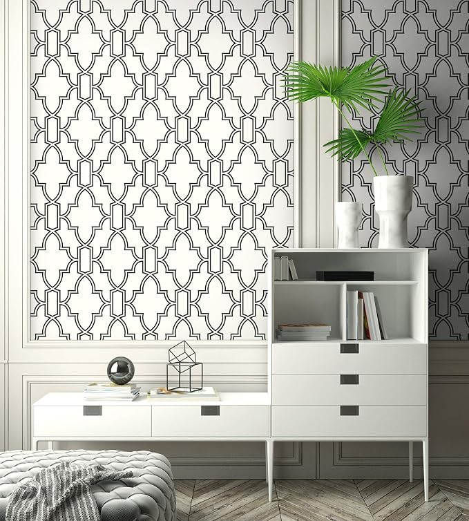 NextWall Tile Trellis Peel and Stick Wallpaper (Black & White)
