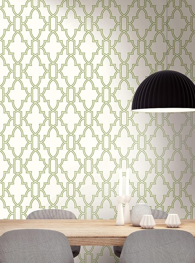 NextWall Tile Trellis Peel and Stick Wallpaper (Green & White)