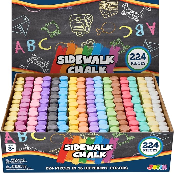 JOYIN 224 PCS Sidewalk Chalks Set Non-Toxic Washable Jumbo Chalk for Outdoor Art Play, Painting on Chalkboard, Blackboard and Playground