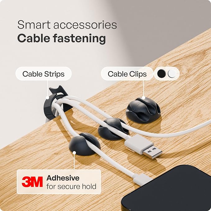PAMO Cable Management Under Desk for Easy mounting Under-Table I Set of 2 - with 10X Cable Ties I Desk Organizer for Office/Home Office Table Thoughtful Cable Tray Holder | Includes 10 x cable holders, cable clips & screws, easy installation - made of ...