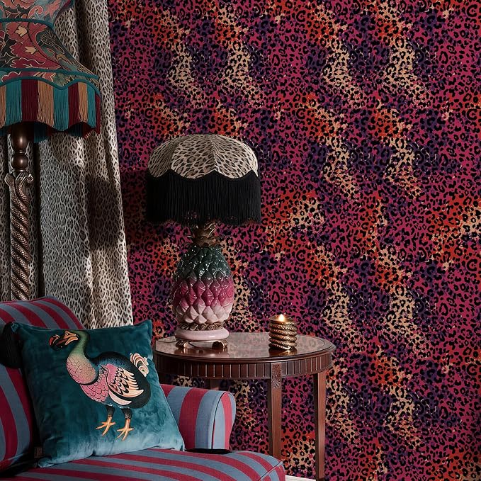 Hot Pink Leopard Print Peel and Stick Wallpaper, 17.3" x 400" | Waterproof Removable Self Adhesive Wallpaper, Unique Funky Cheetah Contact Paper for Bedroom, Bathroom, Decor