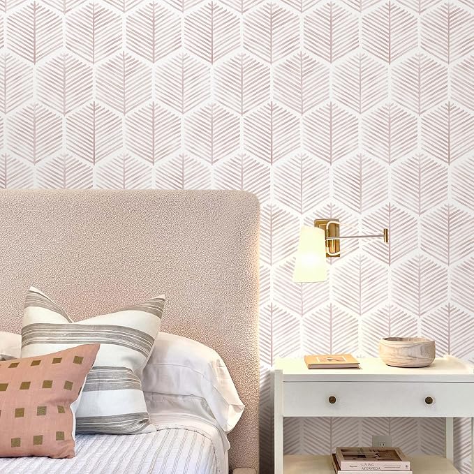 MelunMer Modern Peel and Stick Wallpaper Boho Contact Paper 17.3''×393'' | Pink and White Self Adhesive Removable Wallpaper for Bedroom/Bathroom Waterproof Geometric Contact Paper for Cabinets, Drawer