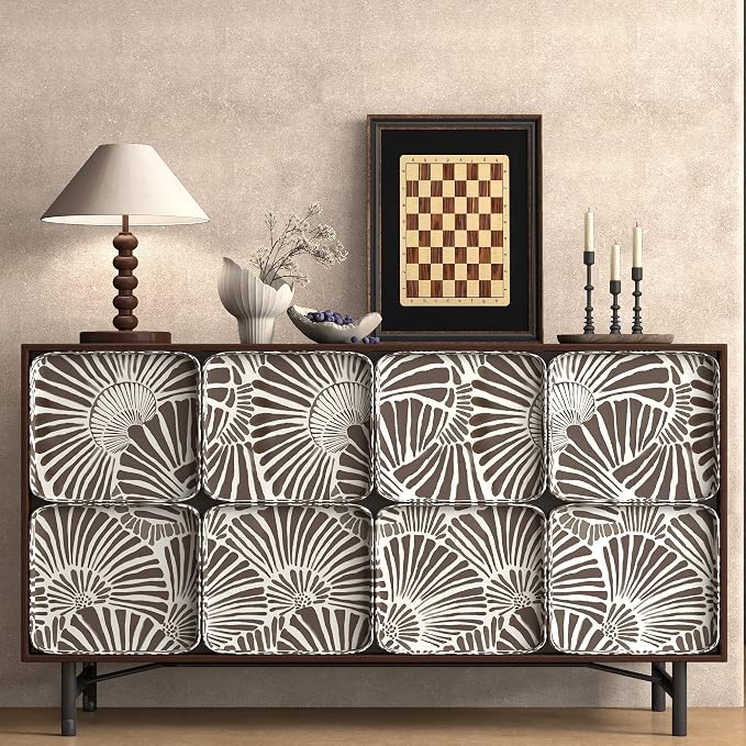 White and Brown Peel and Stick Wallpaper 17.3"393" Modern Boho Self Adhesive Removable Contact Paper for Bedroom Cabinets Drawers Shelf Home Decor Vinyl Film