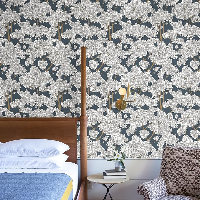 JiffDiff Tree Wallpaper Peel and Stick Jungle Wall Paper Forest Mural Stick on Wallpaper Modern Waterproof Self Adhesive Contact Paper (17.3" x 800" Blue)