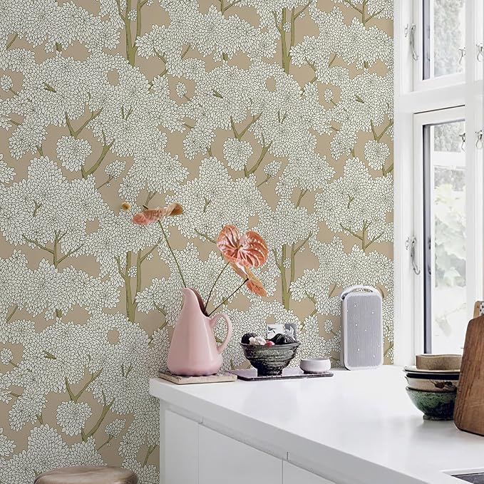 JiffDiff Tree Wallpaper Peel and Stick Jungle Wall Paper Forest Mural Stick on Wallpaper Modern Waterproof Self Adhesive Contact Paper (17.3" x 120" Brown)