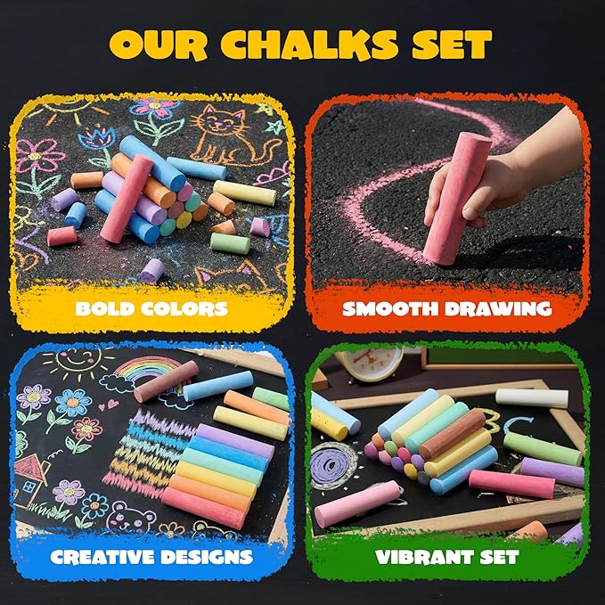 JOYIN 224 PCS Sidewalk Chalks Set Non-Toxic Washable Jumbo Chalk for Outdoor Art Play, Painting on Chalkboard, Blackboard and Playground