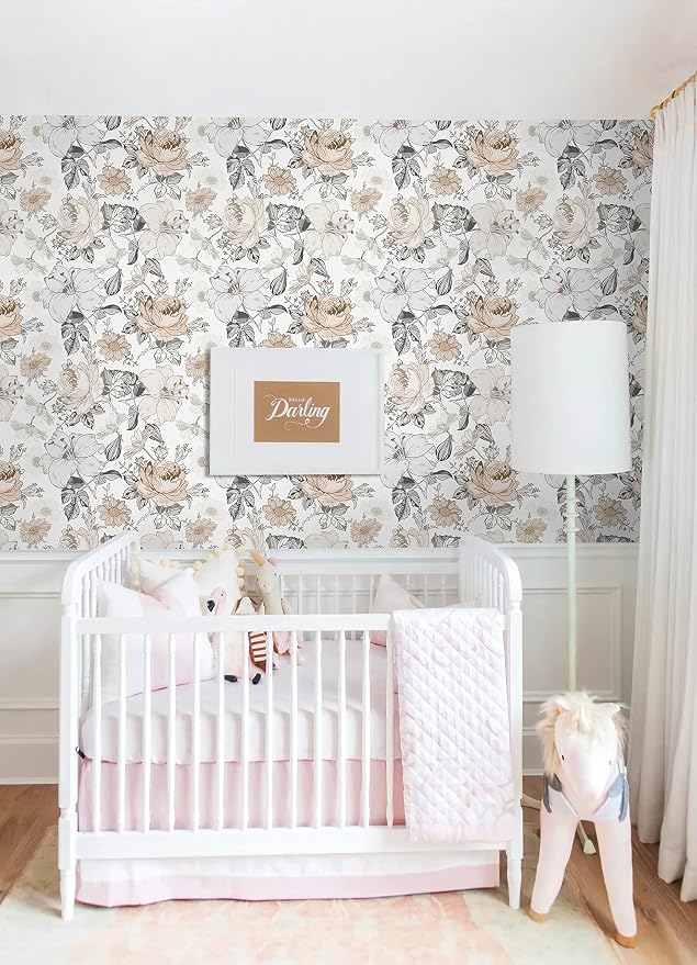 Hopepak 15.5''x787'' Floral Peel and Stick Wallpaper Modern Contact Paper Vinyl Self Adhesive Removable Wall Paper for Bedroom Nursery Living Room Mural Decorative