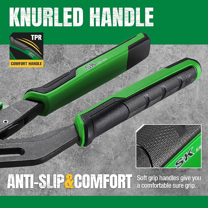 SK 10'' Quick Adjust Water Pump Pliers, SureGrip V-Jaw Groove Joint Pliers | Premium CR-V Steel, Ergonomic Anti-slip Handle for Comfortable Grip