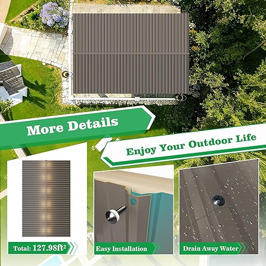 10pcs Metal Roofing Panels, 60.63'' L ×17.72'' W 72.98 ft² Corrugated Metal Sheets, Galvanized Steel Roof Fence Panels for Mobile Homes, Garages, Chicken Coop, Sheds, Stables, Patio, Warm Gray