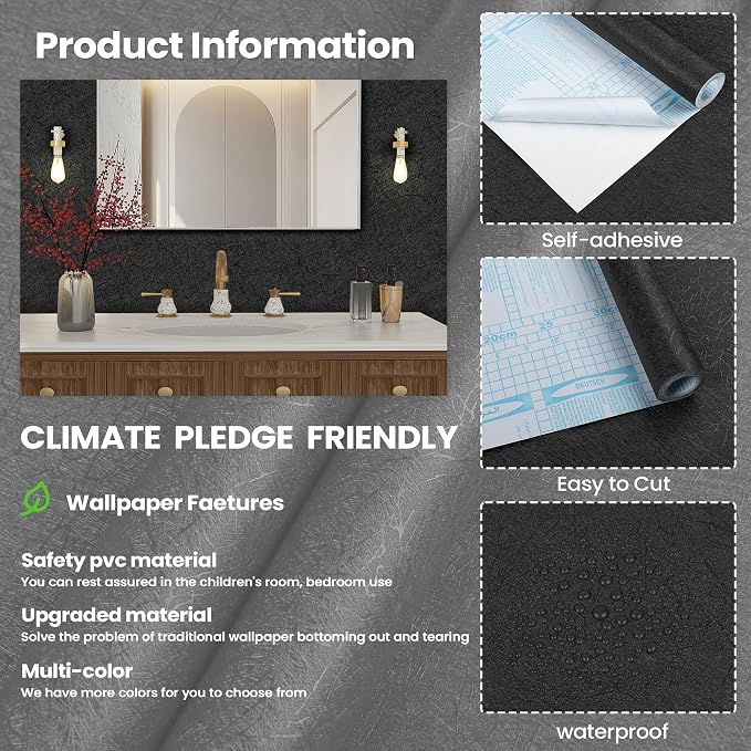 Dark Grey Peel and Stick Self Adhesive Wallpaper Countertop Contact Paper | Removable Waterproof Bathroom 15.7" X 118" Kitchen Vinyl Wrap for Cabinet Countertops Wall Counter Top Paper