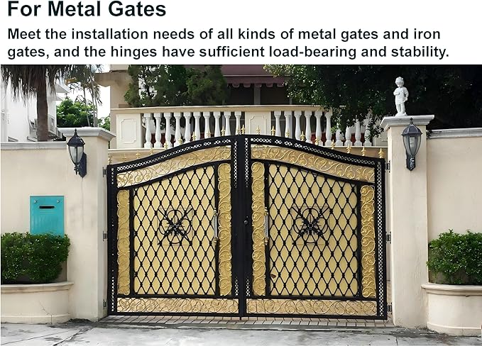 Heavy Duty Gate Hinges ，7in Can Be Bolted or Welded On Heavy Duty Large Wood or Metal Gates, 1100 lbs Max Load,Built-in Roller Bearing Hinges Opened 90° Inward or Outward,2pack