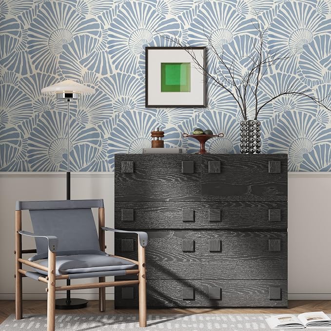 White and Blue Wallpaper Peel and Stick Wallpaper Boho 17.3"×393" Modern Wallpaper Removable Self Adhesive Wall Paper for Bedroom Blue Contact Paper for Cabinets Drawers Shelf Home Decor Vinyl Film