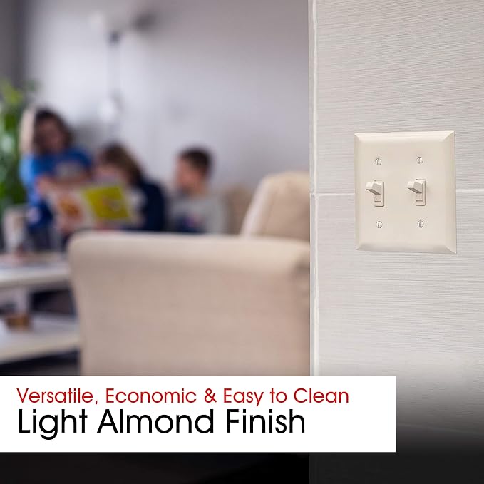 Power Gear, Light Almond, Double Toggle Oversized Wall Plate Cover, 2 Gang, Unbreakable Faceplate, x 4.9” , Screws Included, 44757, 1 Pack