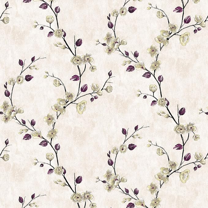 Floral Peel and Stick Wallpaper Flower Tree Contact Paper A Set of 17.5"x480" Self Adhesive Removable Modern Beige Wall Paper Decorative Wall Covering Countertop Vinyl Film Roll
