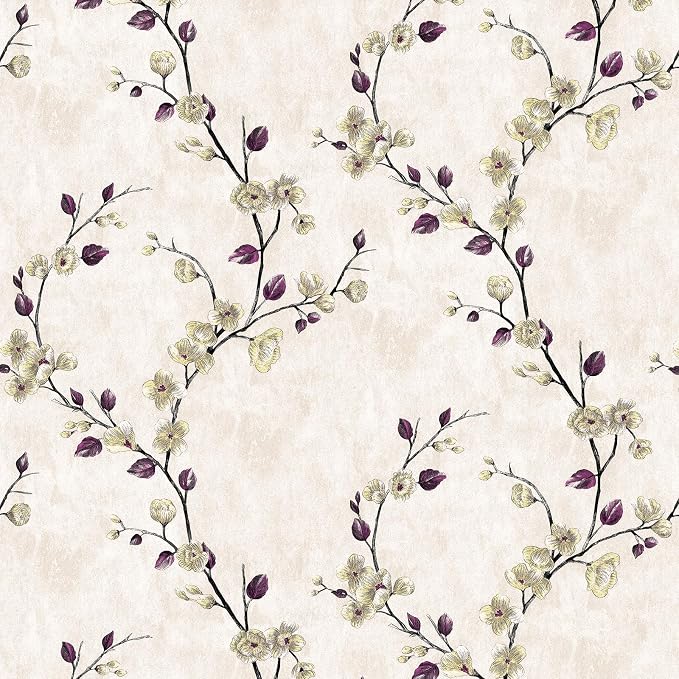 Floral Peel and Stick Wallpaper Flower Tree Contact Paper A Set of 17.5"x1200" Self Adhesive Removable Modern Beige Wall Paper Decorative Wall Covering Countertop Vinyl Film Roll