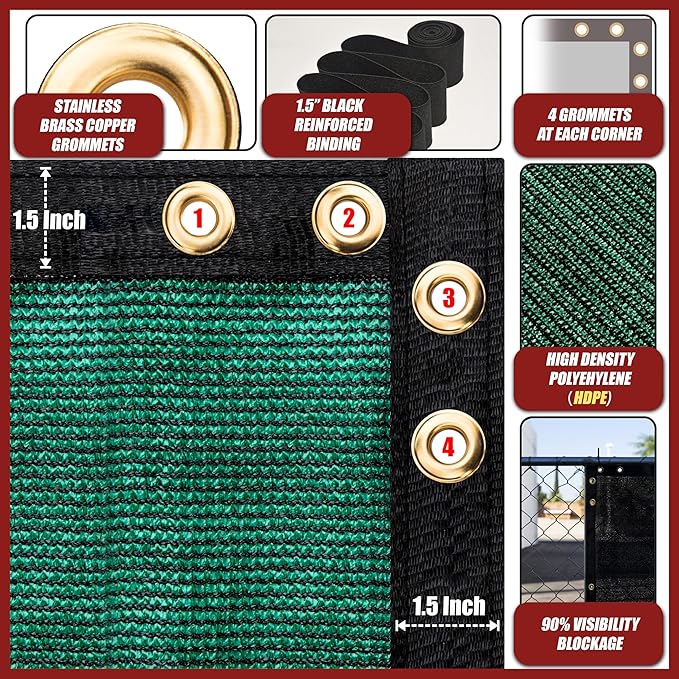 Amgo Custom Made 8' x 41' Green Fence Privacy Screen Windscreen with Bindings & Grommets, Heavy Duty for Commercial and Residential, 90% Blockage, Cable Zip Ties Included (We Customize)