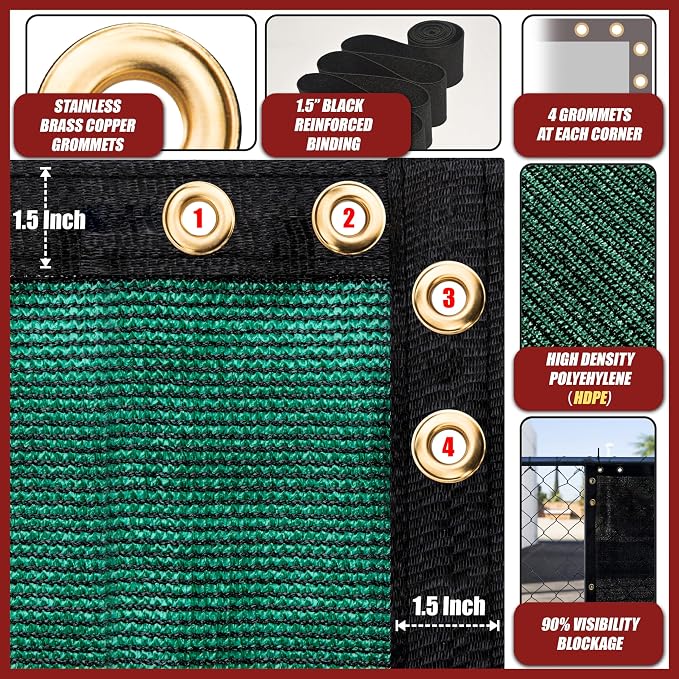 Amgo Custom Made 8' x 187' Green Fence Privacy Screen Windscreen with Bindings & Grommets, Heavy Duty for Commercial and Residential, 90% Blockage, Cable Zip Ties Included (We Customize)