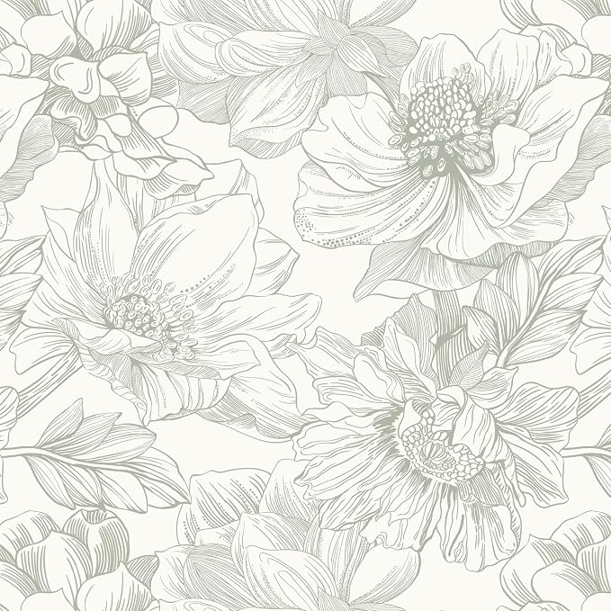 394"x17.3" Green Beige Floral Peel and Stick Wallpaper Vintage French Wallpaper Cottage Big Flower Contact Paper Removable Self Adhesive Wall Paper for Kitchen Bathroom Bedroom Vinyl Roll