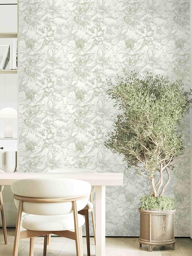 78.7"x17.3" Green Beige Floral Peel and Stick Wallpaper Vintage French Wallpaper Cottage Big Flower Contact Paper Removable Self Adhesive Wall Paper for Kitchen Bathroom Bedroom Vinyl Roll