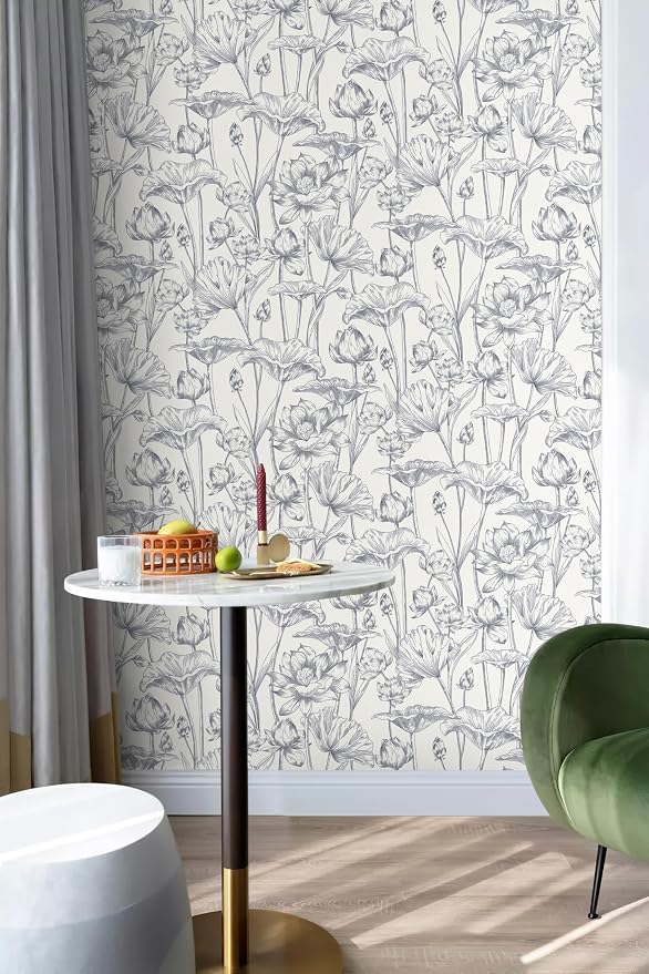 Timeet Floral Peel and Stick Wallpaper 16" x 197" White and Purple Wallpaper Lotus Removable Self Adhesive Contact Paper for Bedroom Bathroom Wall Paper Wall Decor