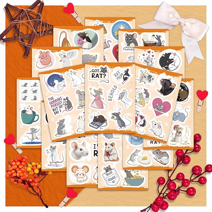 100Pcs Сute Rat Stickers for Water Bottle, Laptop - Funny Rat Gifts, Party Supplies & Party Decorations - Mouse Stickers and Decals - Gift for Women & Men