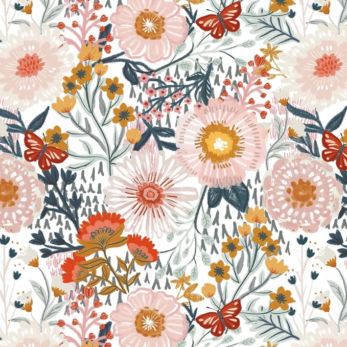Dimoon Floral Wallpaper Peel and Stick Wallpaper Boho Retro Contact Paper 17.3''x197'' White Bohemian Vintage Removable Wall Paper Renter Friendly Waterproof Wall Mural Bedroom Bathroom Vinyl