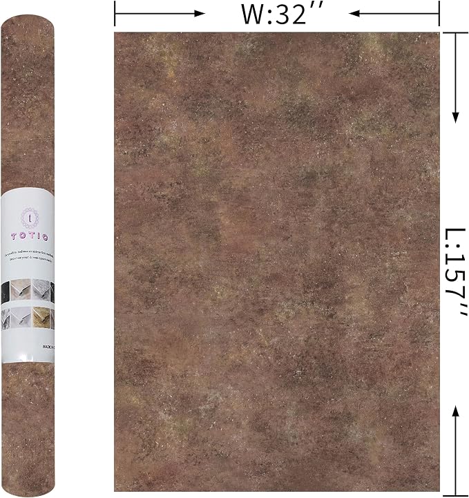 32x157inch Wide Concrete Wallpaper Peel and Stick Retro Brick Red Granite Countertop Contact Paper Brown Stone Wall Paper Matte Thicken Bubble-Free Design Waterproof Self-Adhesive Vinyl Wall Stickers