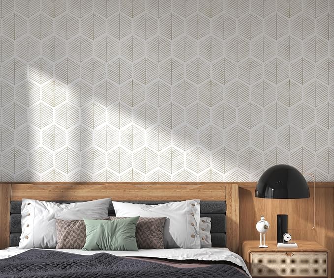 OSECAGE Geometric Peel and Stick Wallpaper Boho Contact Paper 17.3''×197'' | Modern Self Adhesive Wallpaper Removable White and Beige Wall Paper Decorative for Bedroom Bathroom Cabinets Decor Vinyl Roll