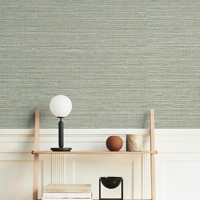 Simon&Siff Textured Grasscloth Peel and Stick Wallpaper 17.7"x197" Neutral Faux Grassweave Wallpaper Waterproof Self Adhesive Removable Wallpaper Mural for Home Decor Bedroom Kitchen Cabinet