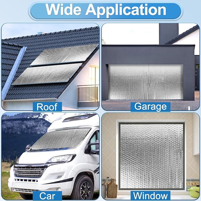 Garage Door Insulation Kit 16P Double Bubble Window Heat Insulation Panels, 3MM 16x8FT Reflective Aluminum Foil Summer/Winter Barrier Insulation Sheets with 120 Tapes for Garage Attic Wall(24x48)