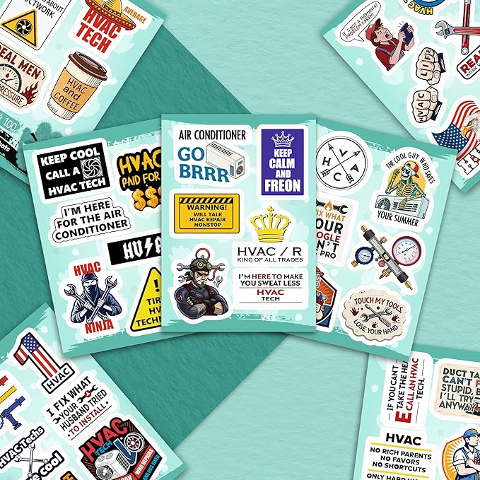 100Pcs HVAC Stickers Hard Hat, Water Bottle, Laptop – HVAC Toolbox Decals – Air Conditioning Stickers - Funny Hard Hat Decals - Gifts for Men & Women