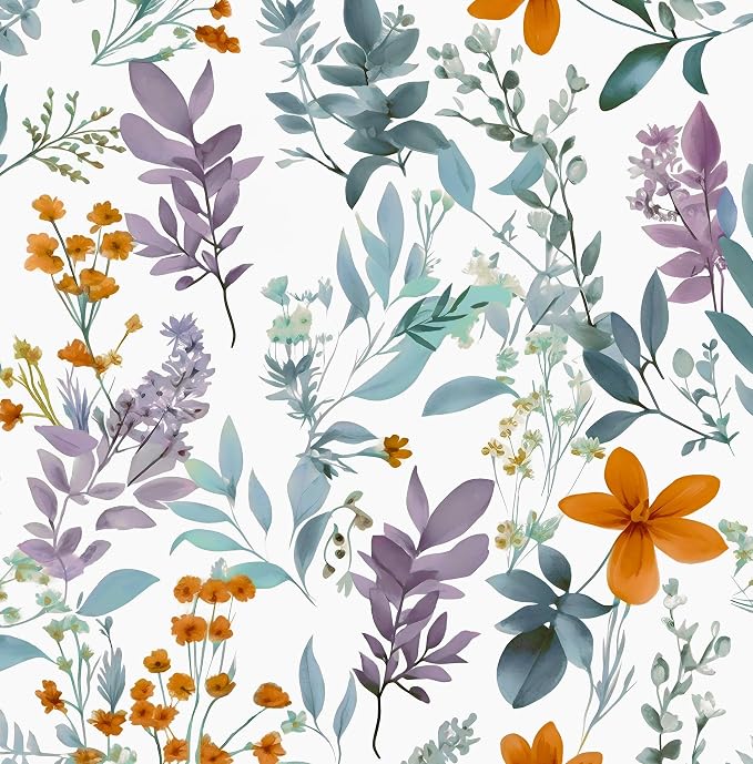 Blue Purple Leaf Wallpaper Peel and Stick,Vintage Floral Contact Paper 17.5" x 393",Thick Botanical Wall Paper Self Adhesive Removable Waterproof for Room Bedroom Walls Shelf Cabinet Table Decor
