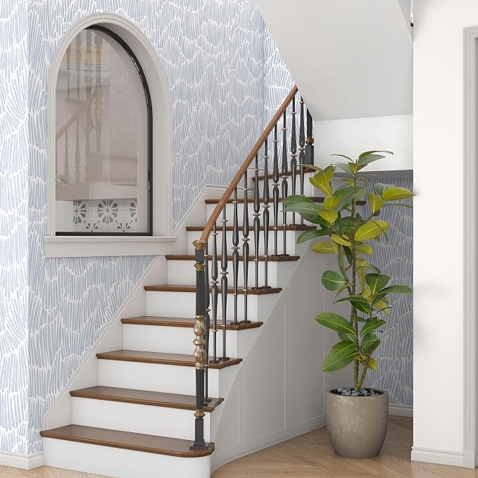 Theper Blue Wallpaper 17.3"×78.8" Modern Striped Peel and Stick Wallpaper Boho Removable Self Adhesive Wall Paper for Bedroom Waterproof White and Blue Contact Paper Vinyl
