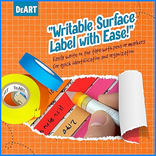 DEART Colored Masking Tape Painters Tape Writable 12, 8 or 6 Pack - 1 inch or 0.6 Inches for Arts & Crafts, Art Supplies, Whiteboard Tape Dry Erase Board Tape Craft Supplies (6, Large (20 Yd))