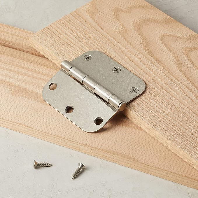Amazon Basics Rounded Interior Door Hinges with Screws, 3.5" x 3.5", Satin Nickel, Curved Corners, 36-Pack