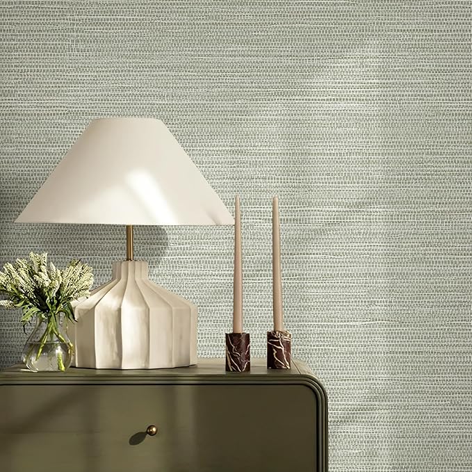 JiffDiff Grasscloth Wallpaper Peel and Stick Cream Grassweave Stick on Wallpaper Textured Self Adhesive Wall Paper Contact Paper 787" x 17.3"