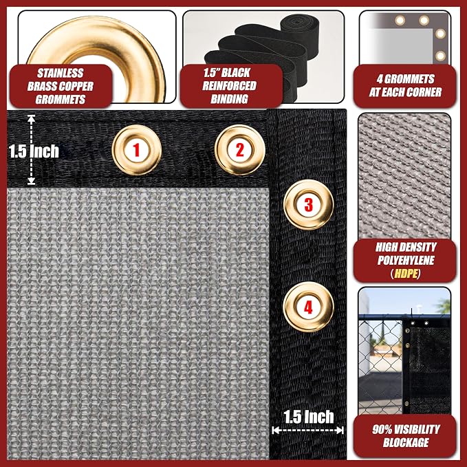 Amgo Custom Made 8' x 136' Grey Fence Privacy Screen Windscreen with Bindings & Grommets, Heavy Duty for Commercial and Residential, 90% Blockage, Cable Zip Ties Included (We Customize)