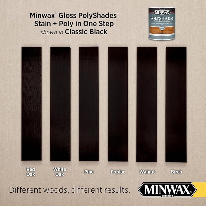 Minwax PolyShades Wood Stain + Polyurethane Finish – ½ Pint, Classic Black, Gloss