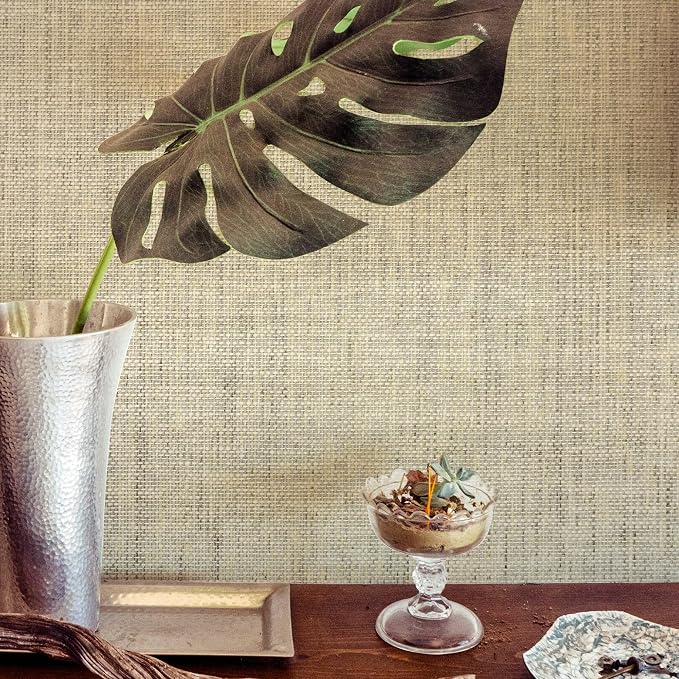 Ansehan Grasscloth Textured Wallcovering W714 Terraces Collection 36" W x 8 Yard L, Natural Modern Paper Weave, Non Prepasted Home Décor for Boho Living Sapce Feature Wall, Wheat Beige/Grey