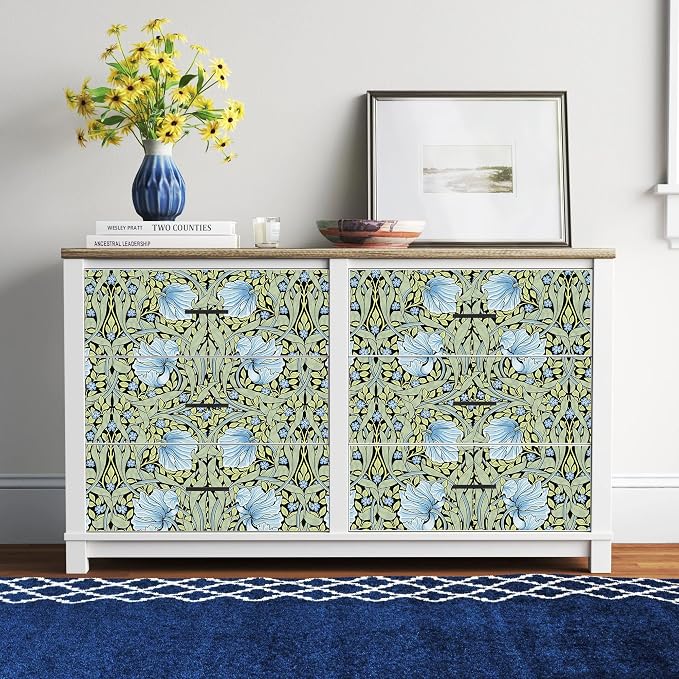 HAOKHOME Vintage Wallpaper Peel and Stick Floral Vine Green/Blue/Black Wall Murals Home Kitchen Bedroom Decor by William Morris 17.3in x 9.8ft