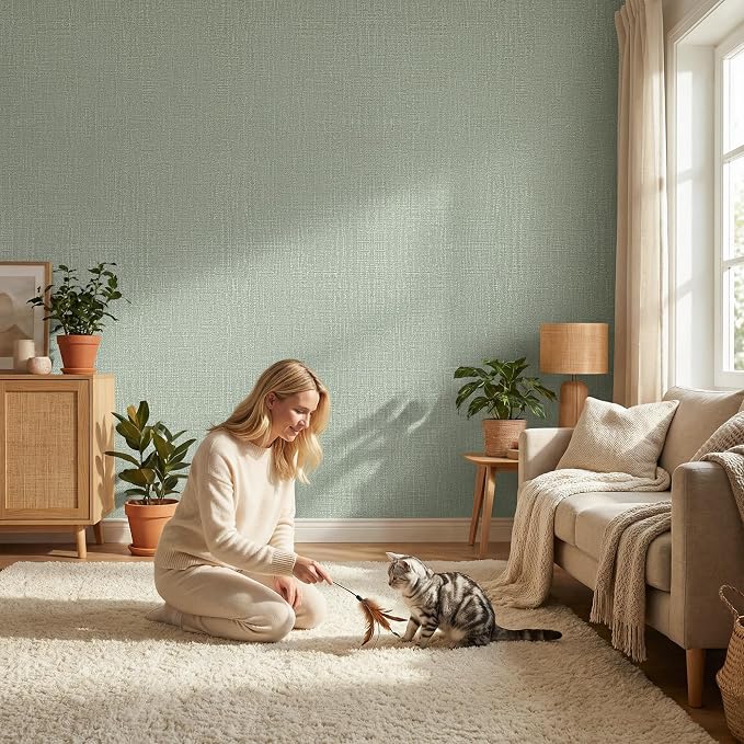 WADILE Grasscloth Peel and Stick Wallpaper 15.7in x 787.4in, Textured Contact Paper for Cabinets, Faux Linen Wall Paper Pull and Stick, Fabric Vinyl Wallpaper Self Adhesive Light Green | Textured contact paper, Faux linen, Vinyl material, Cabinets, Sel...
