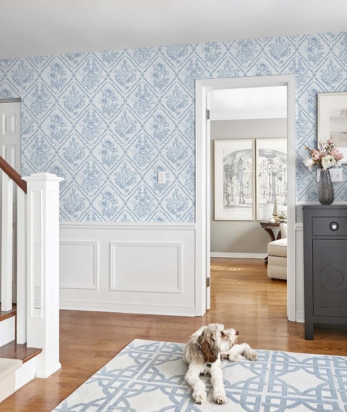 Toduso Wallpaper Peel and Stick Mordern Wall Paper Blue and White Contact Paper Removable Wallpaper for Kitchen Bathroom Bedroom Floral Waterproof Self Adhesive Vinyl Drawer Decor 17.3"x78.7"
