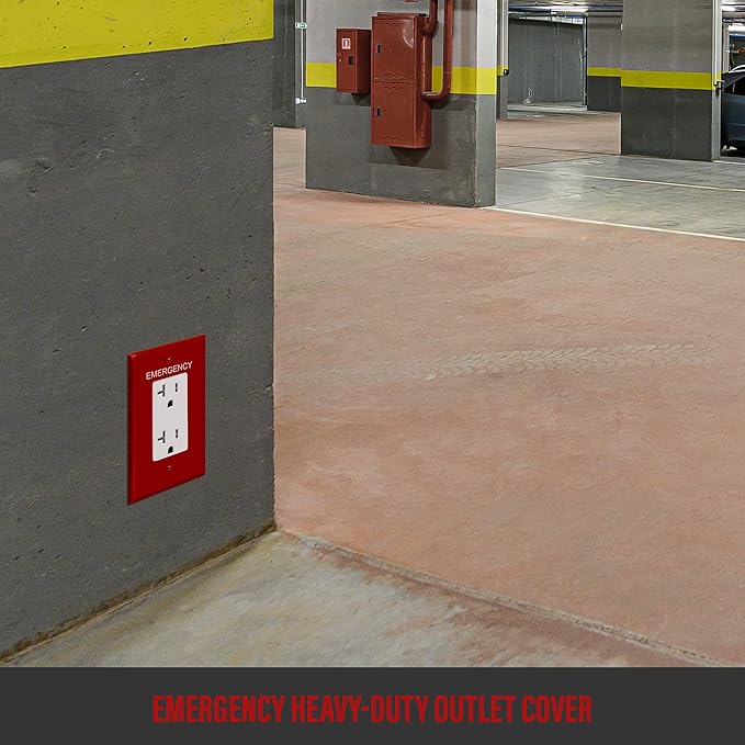 ENERLITES Decorator Light Switch or Receptacle Outlet Wall Plate with Emergency Label, Mid-Size 1-Gang 4.88" x 3.11", Unbreakable Polycarbonate Thermoplastic, UL Listed, 8831M-ER, Red