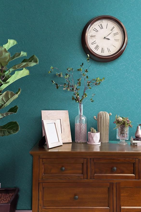 Safiyya 393"x 17.3" Peel and Stick Wallpaper Teal Silk Contact Paper Teal Self Adhesive Removable Wallpaper Solid Color Wallpaper for Bedroom Vinyl Rolls